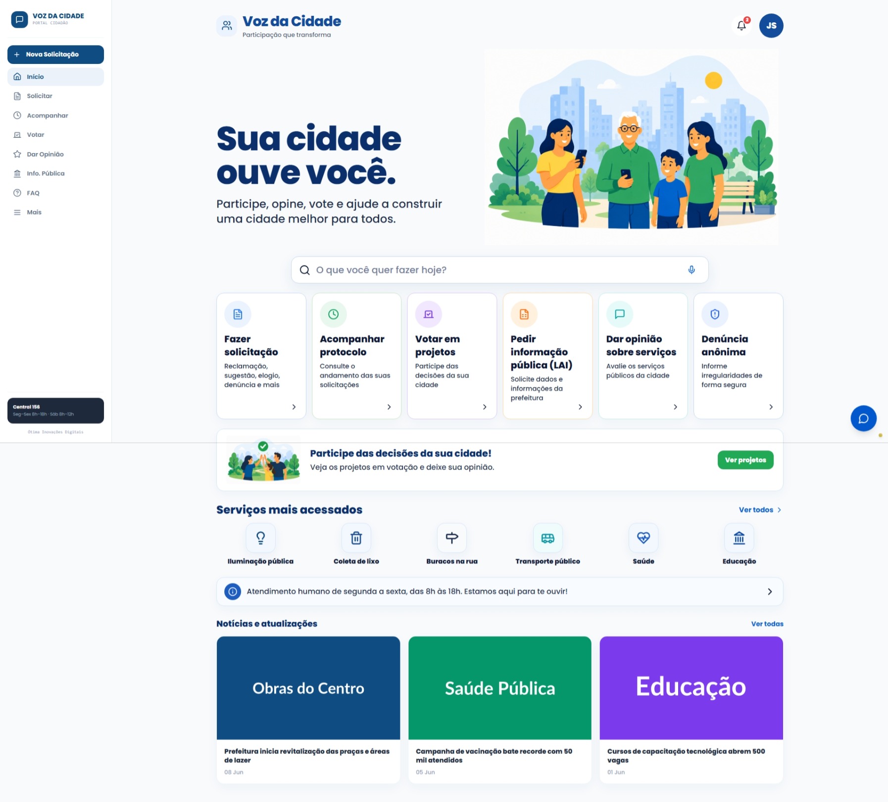 Portal público da Ouvidoria Municipal - Voz da Cidade