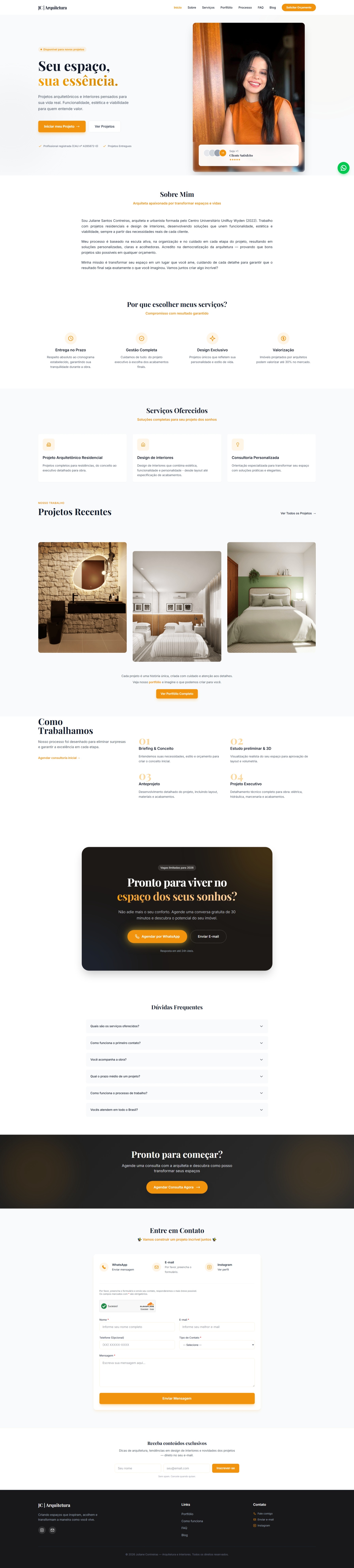 Site da Juliane Contreiras Arquitetura com portfólio e CTAs